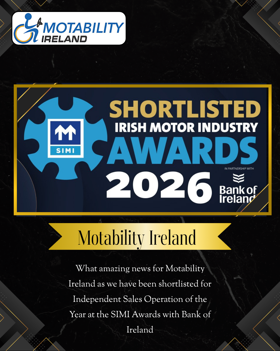 Motability Ireland Shortlisted for SIMI Independent Sales Operation of the Year 2026